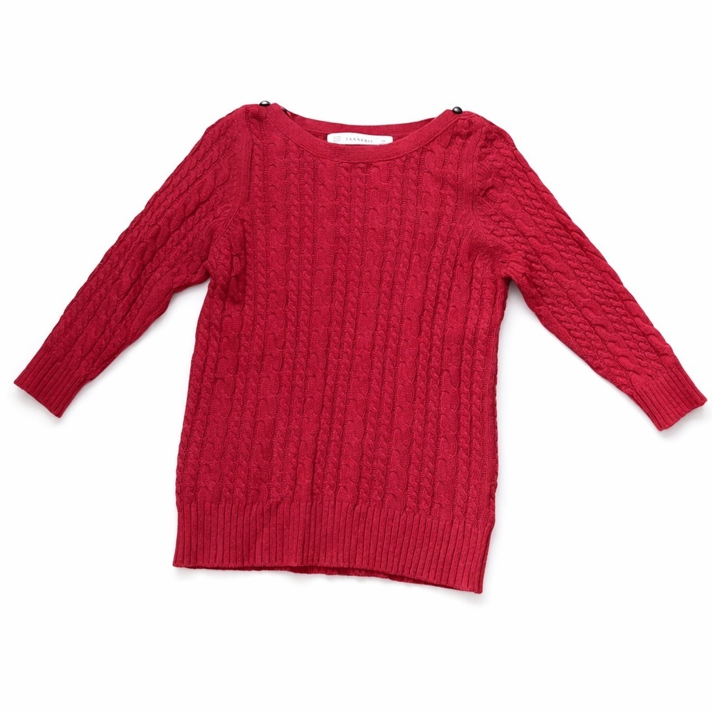 ZARA Knit Red Cable Sweater – Size L – 3/4 Sleeves - Picture 3 of 5
